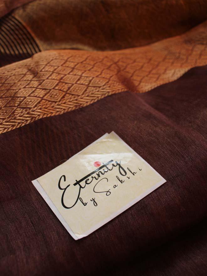 Brown Silk Linen Saree - Eternity by Sakshi