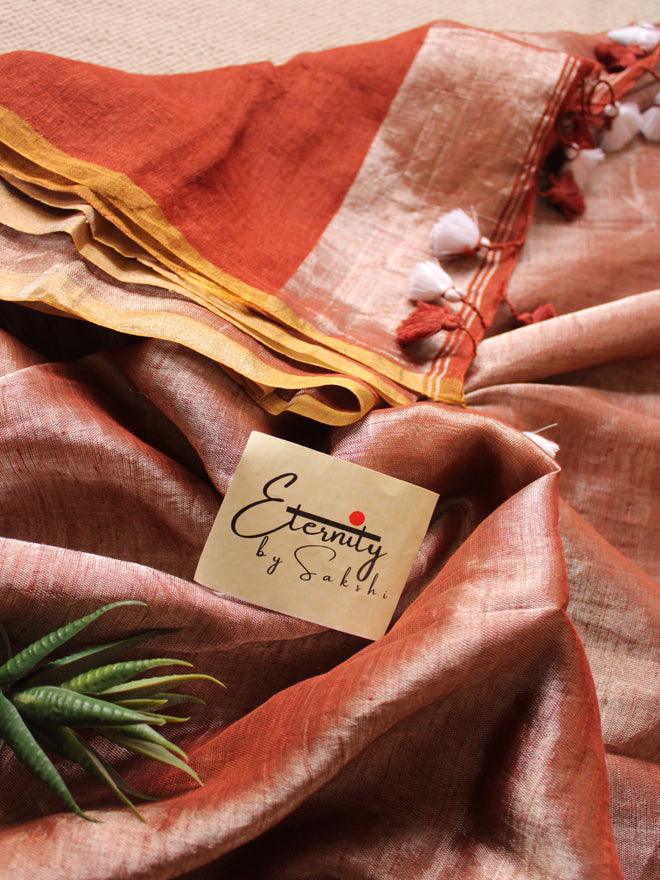 Cinnamon Metallic Linen Saree - Eternity by Sakshi