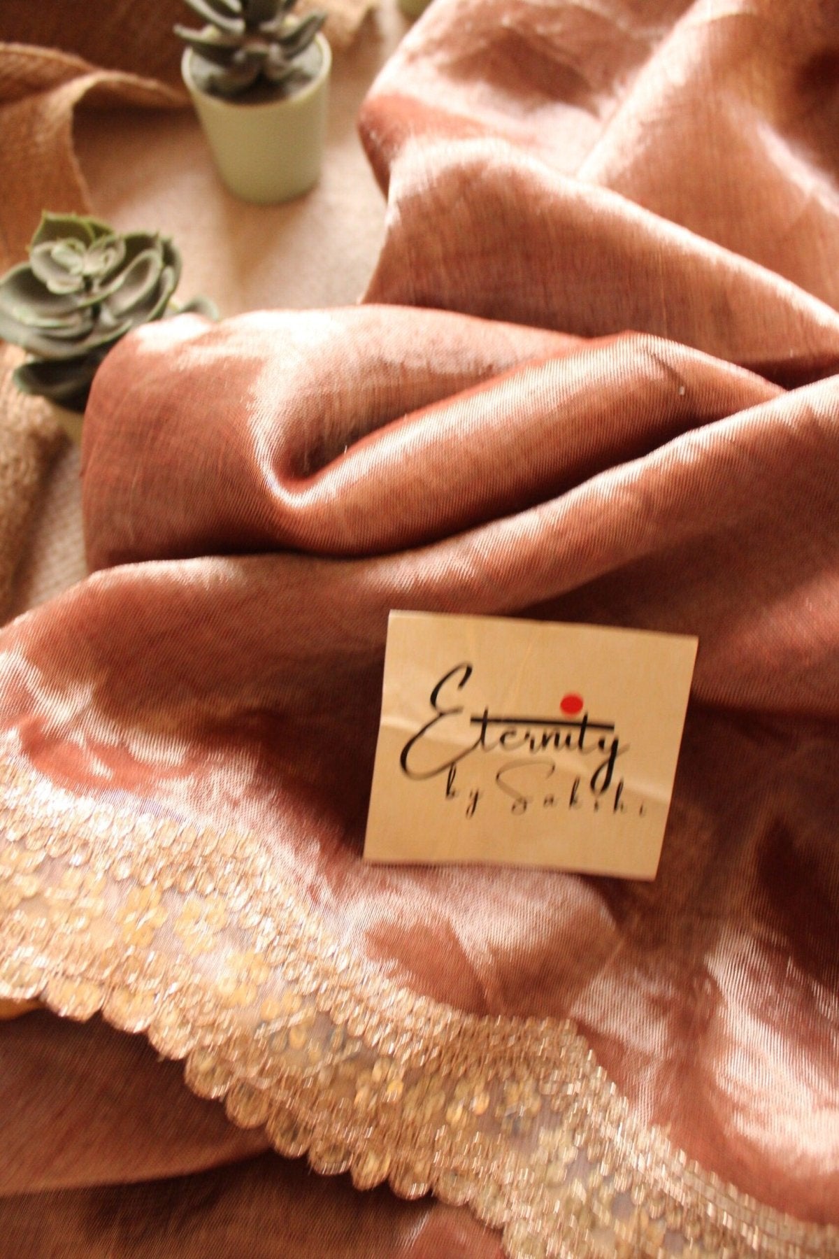 Cinnamon Metallic Linen Saree - Eternity by Sakshi