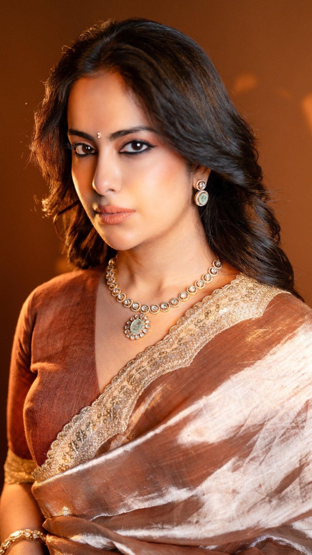 Cinnamon Metallic Linen Saree - Eternity by Sakshi