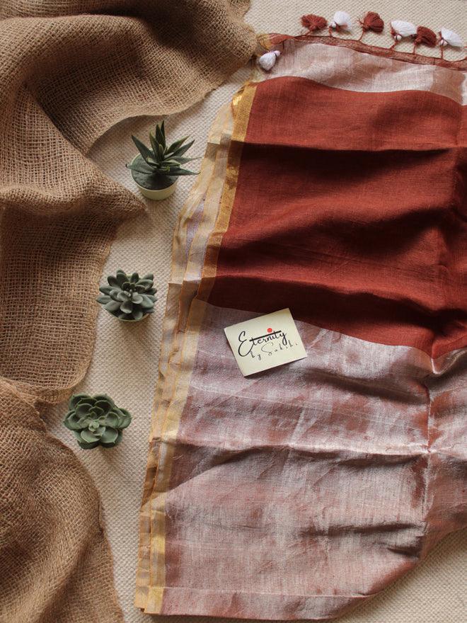 Cinnamon Metallic Linen Saree - Eternity by Sakshi