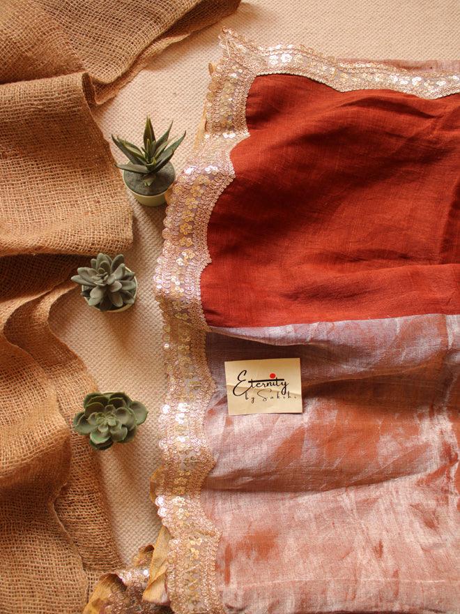 Cinnamon Metallic Linen Saree - Eternity by Sakshi