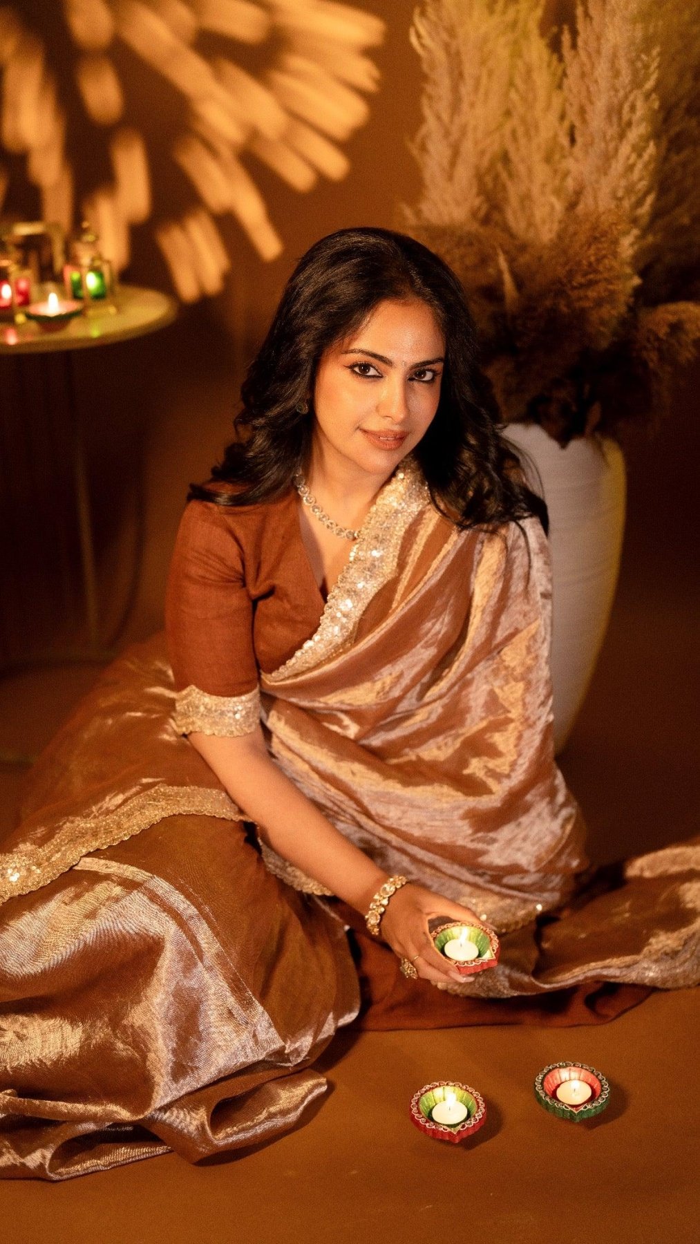 Cinnamon Metallic Linen Saree - Eternity by Sakshi
