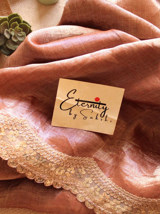 Cinnamon Metallic Linen Saree - Eternity by Sakshi