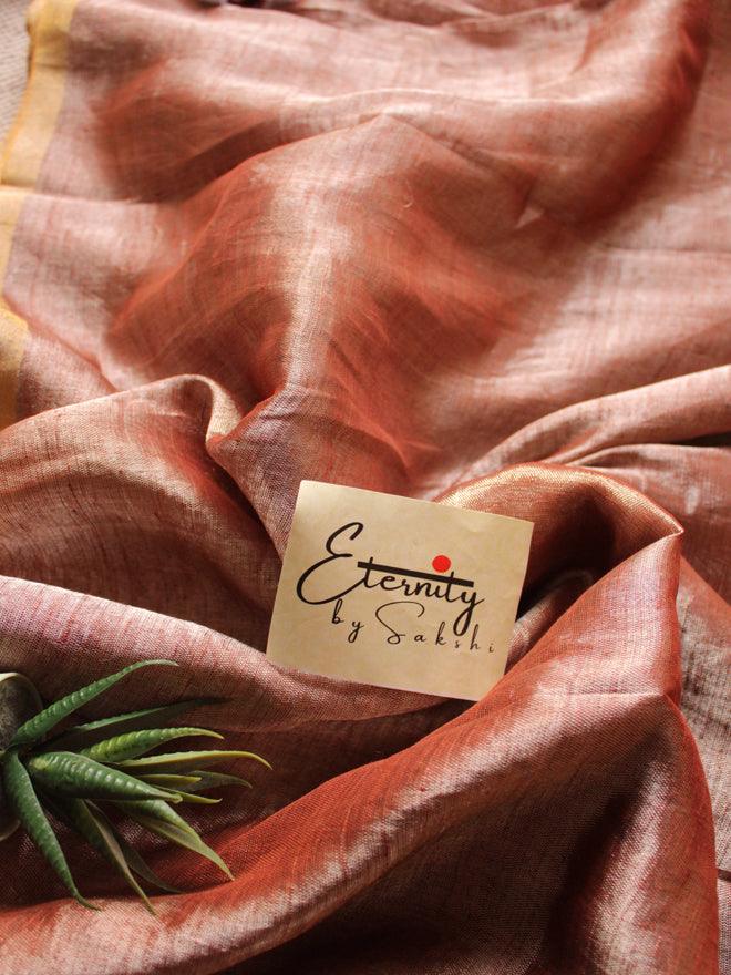 Cinnamon Metallic Linen Saree - Eternity by Sakshi