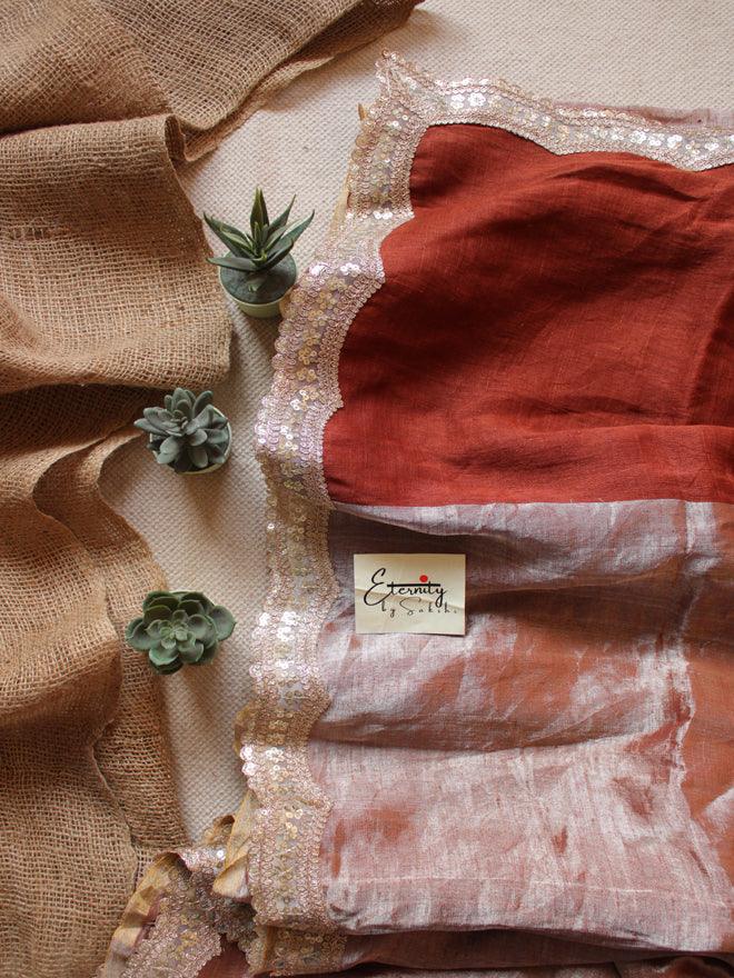 Cinnamon Metallic Linen Saree - Eternity by Sakshi