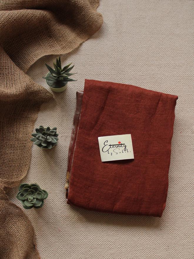 Cinnamon Metallic Linen Saree - Eternity by Sakshi