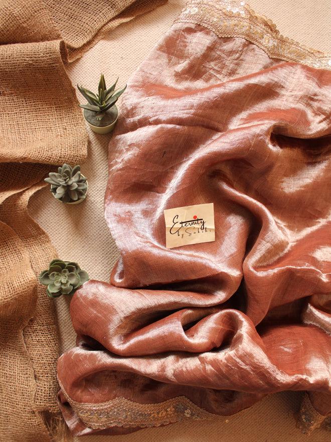 Cinnamon Metallic Linen Saree - Eternity by Sakshi