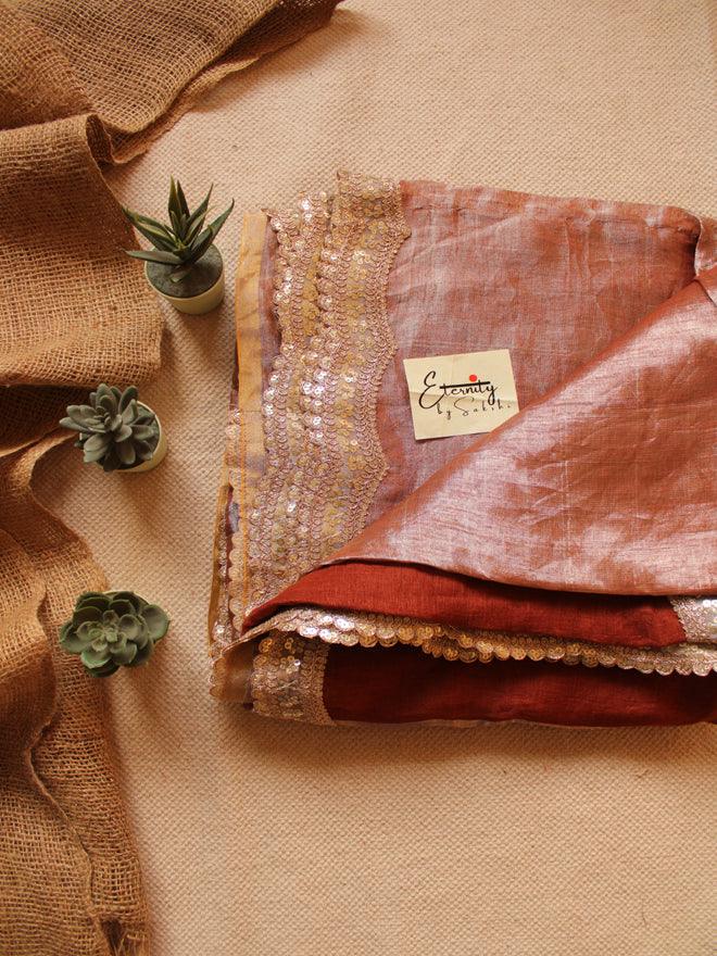 Cinnamon Metallic Linen Saree - Eternity by Sakshi