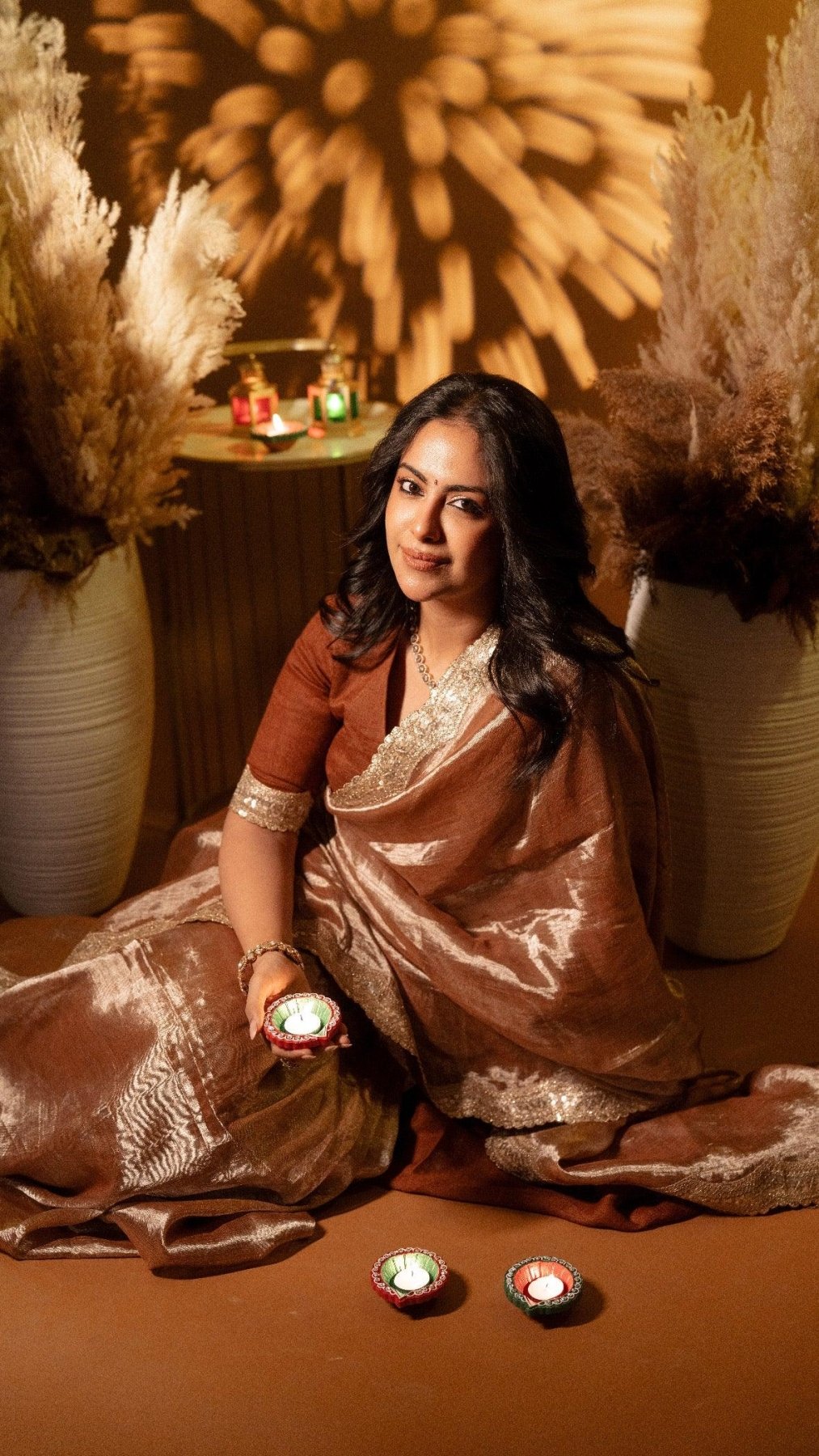 Cinnamon Metallic Linen Saree - Eternity by Sakshi