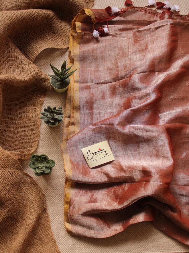 Cinnamon Metallic Linen Saree - Eternity by Sakshi