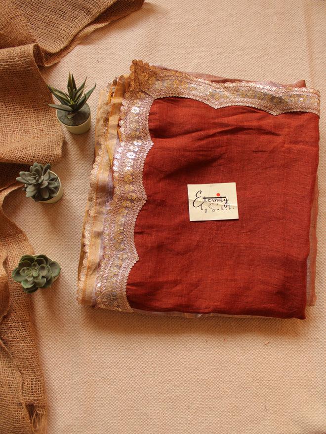 Cinnamon Metallic Linen Saree - Eternity by Sakshi