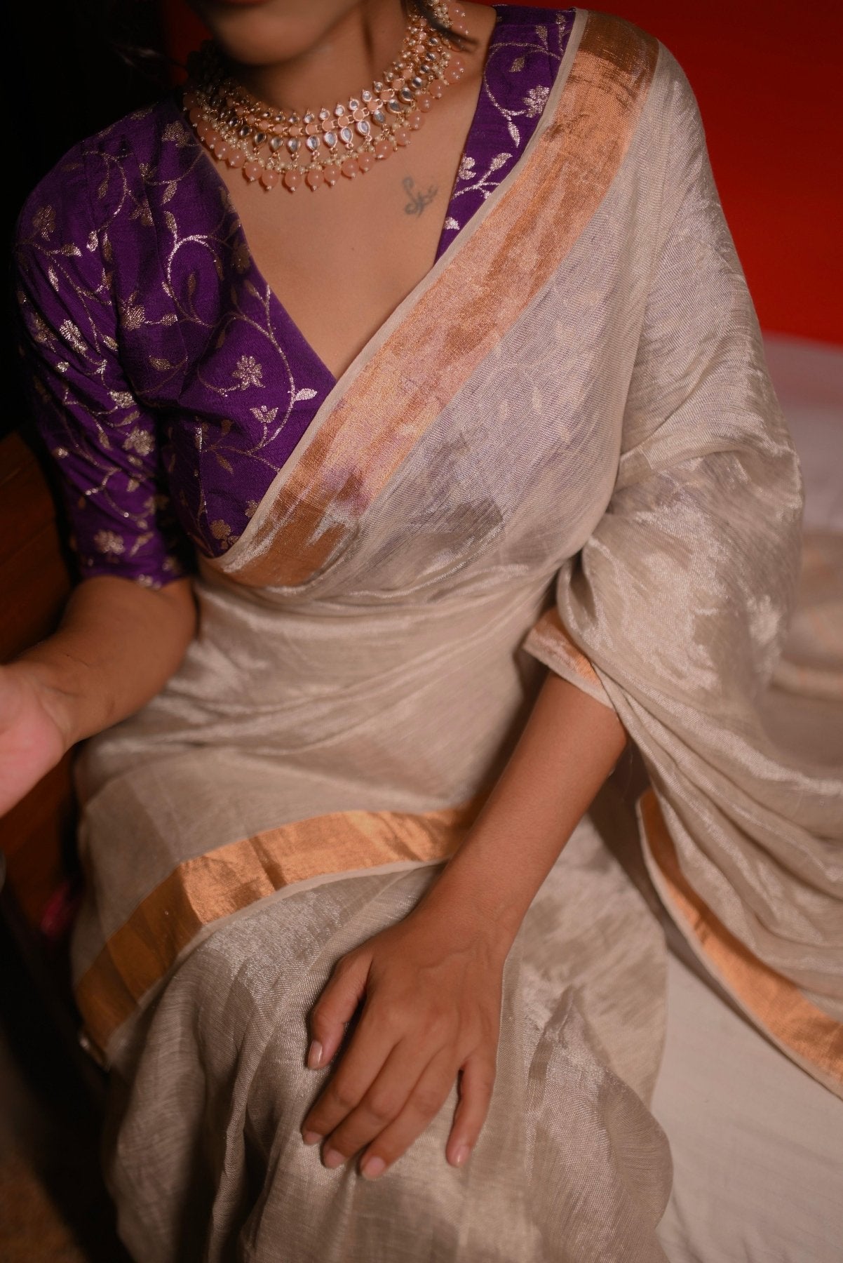Copper Metallic Linen Saree - Eternity by Sakshi