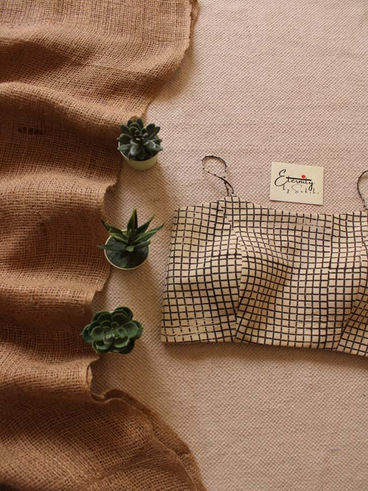 Cream Chequered Ready to wear blouse - Eternity by Sakshi
