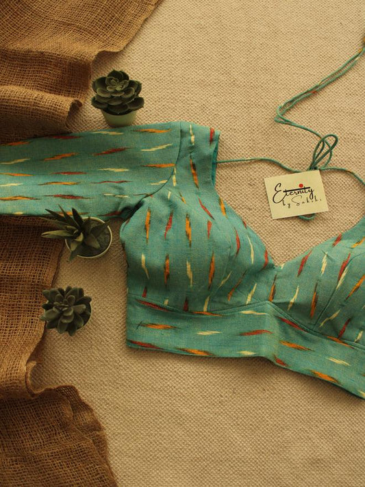 Cyan Ikkat Ready to Wear Blouse - Eternity by Sakshi