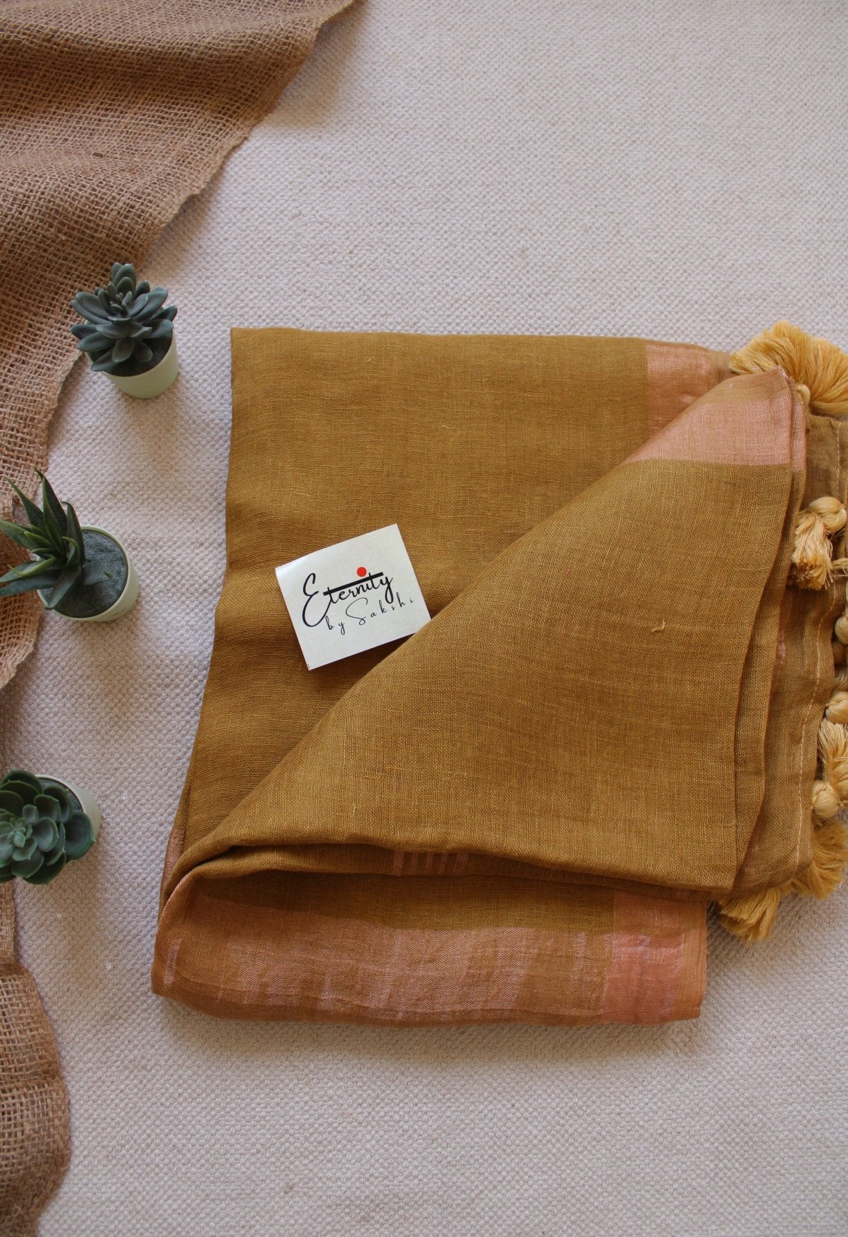 Dull Yellow Parijat Linen Saree - Eternity by Sakshi