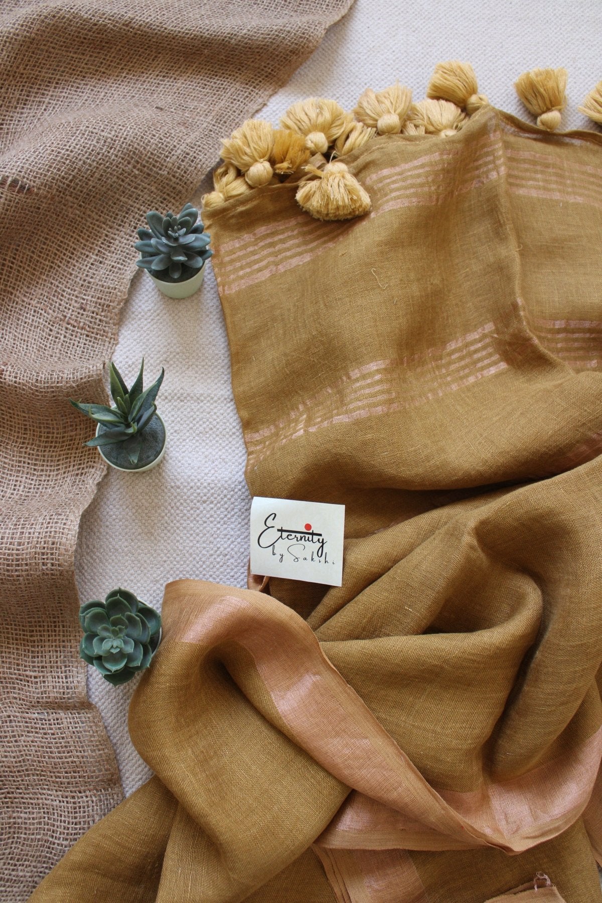 Dull Yellow Parijat Linen Saree - Eternity by Sakshi