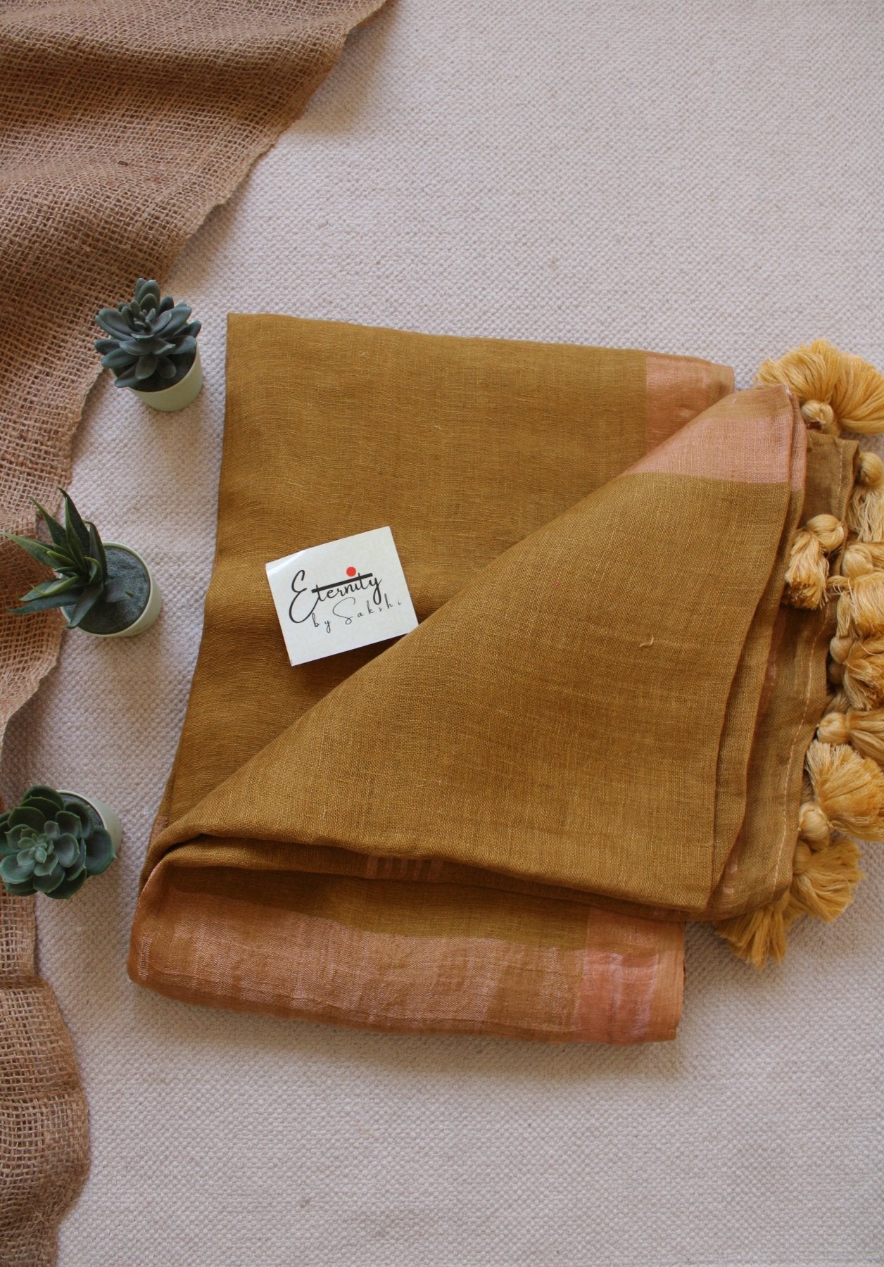 Dull Yellow Parijat Linen Saree - Eternity by Sakshi