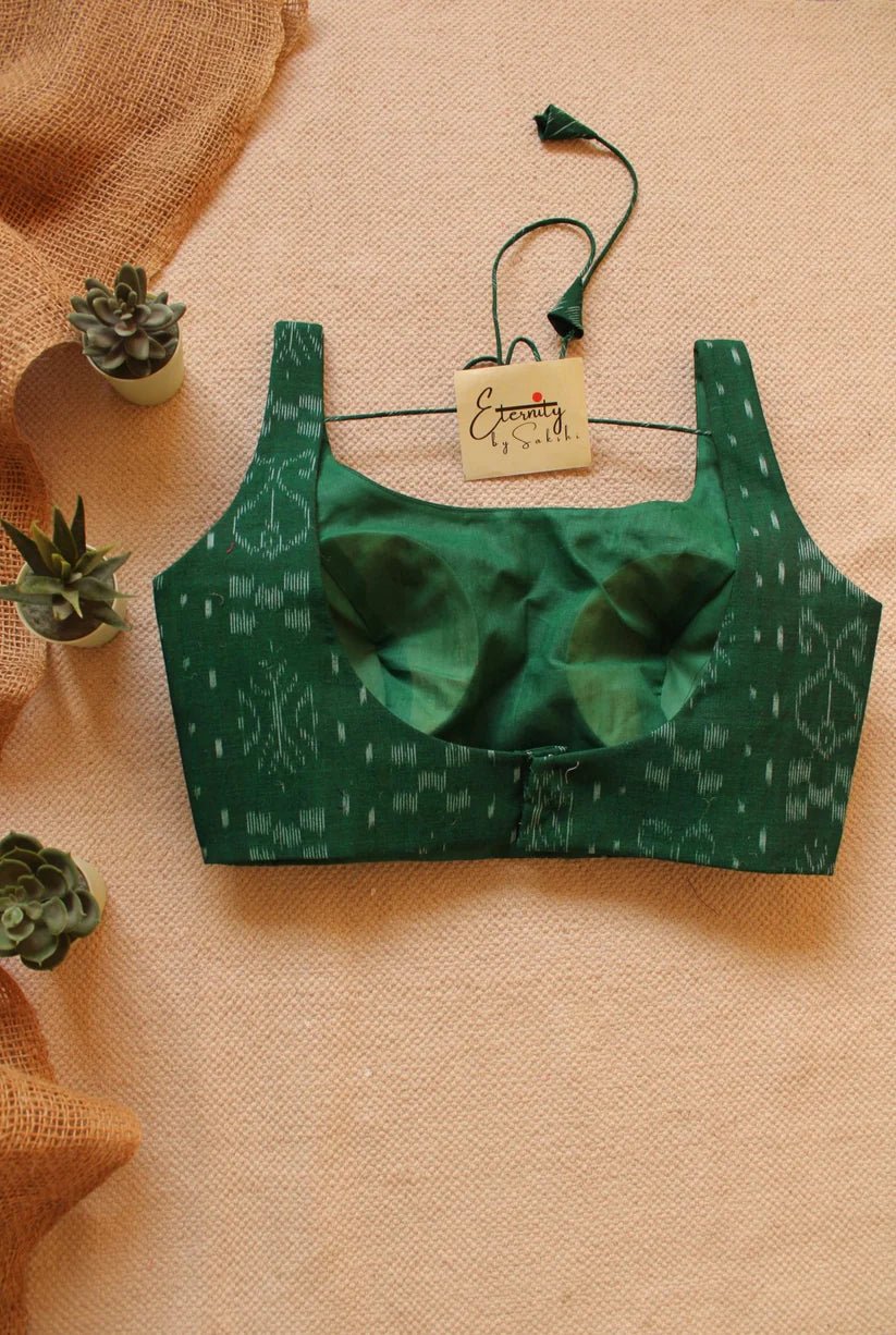 Metallic Yellow Shakti Saree + Green Ikat Noorie Blouse Combo - Eternity by Sakshi