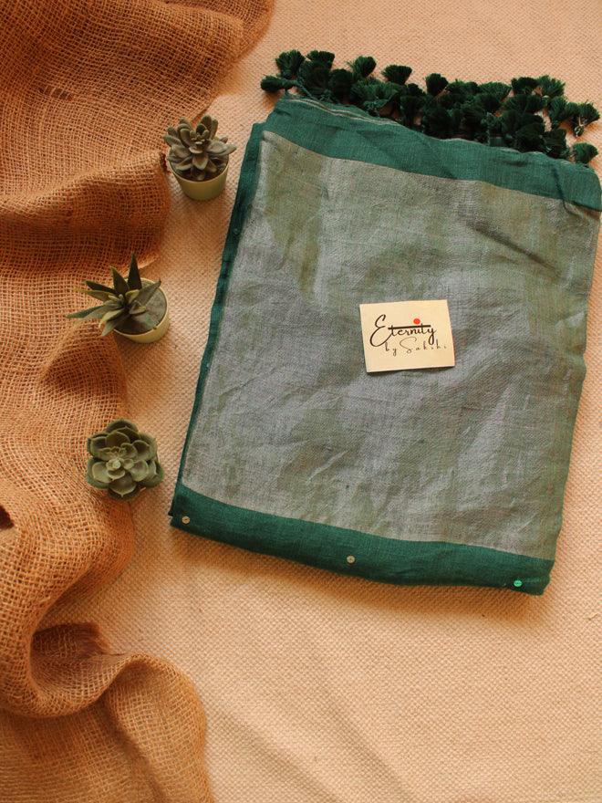 Green Raina Linen Saree - Eternity by Sakshi