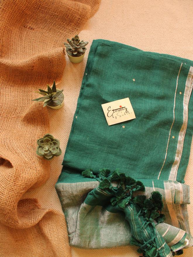 Green Raina Linen Saree - Eternity by Sakshi