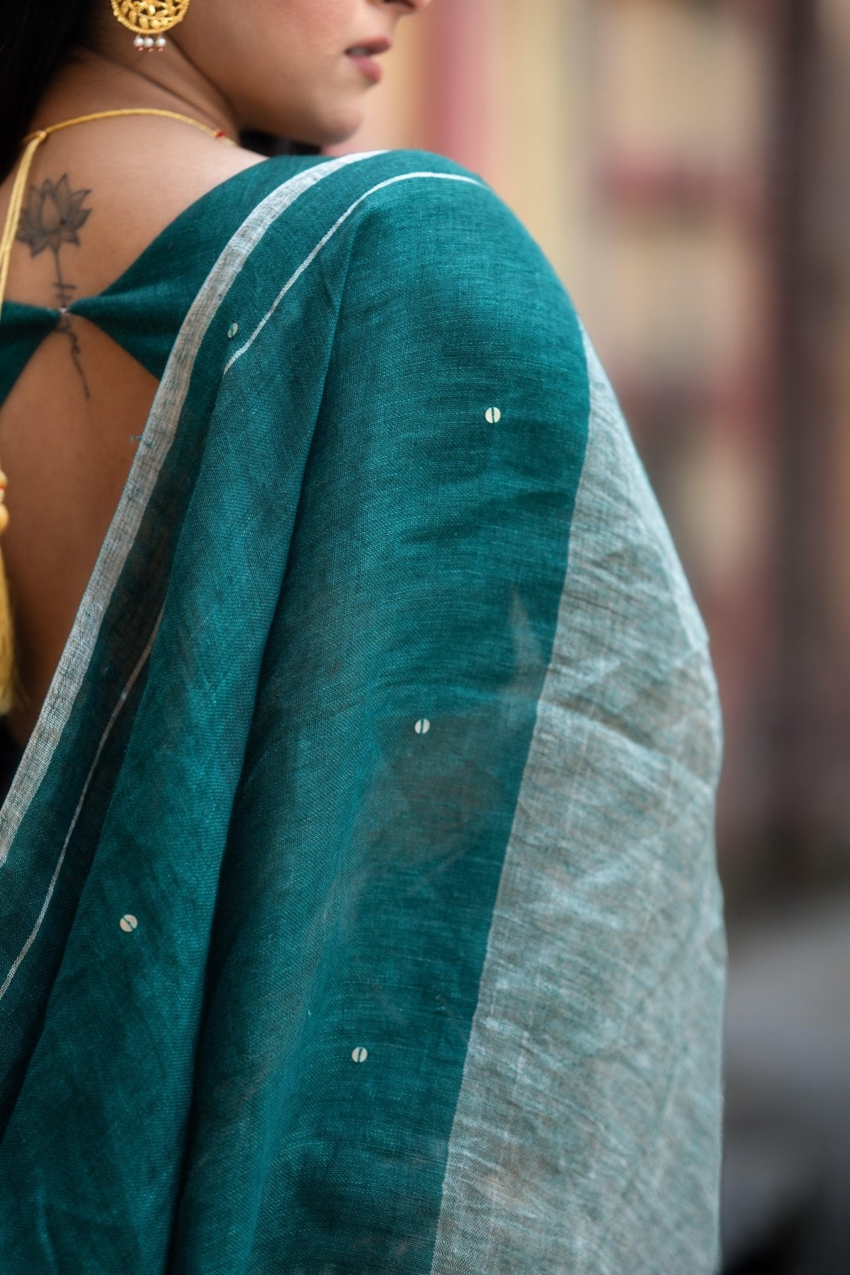 Green Raina Linen Saree - Eternity by Sakshi