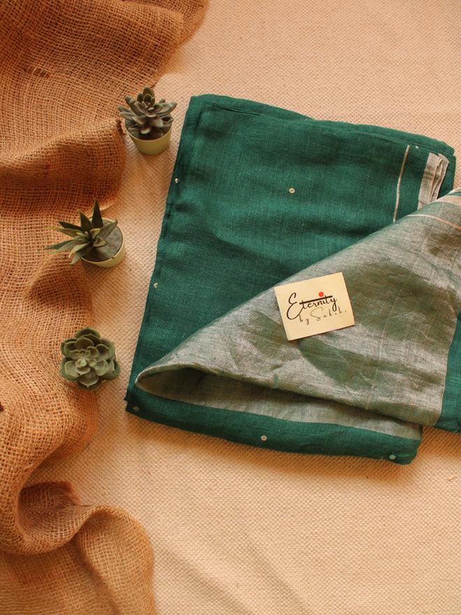 Green Raina Linen Saree - Eternity by Sakshi