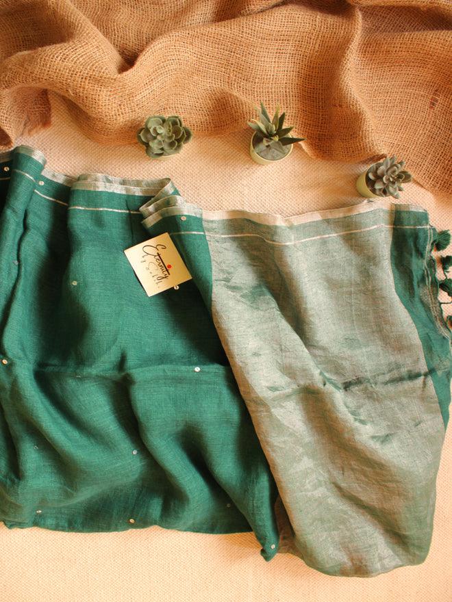 Green Raina Linen Saree - Eternity by Sakshi
