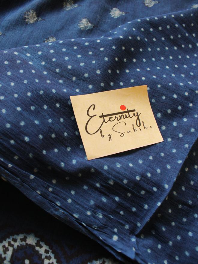 Indigo Glory Handblockprinted Cotton Saree - Eternity by Sakshi