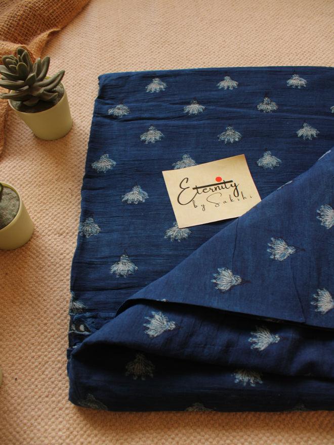 Indigo Glory Handblockprinted Cotton Saree - Eternity by Sakshi