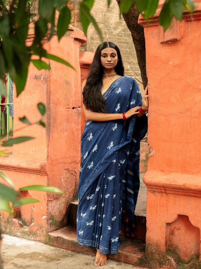 Indigo Horizon Handblockprinted Cotton Saree - Eternity by Sakshi