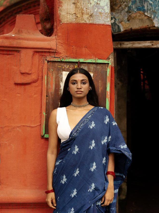 Indigo Horizon Handblockprinted Cotton Saree - Eternity by Sakshi