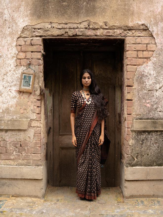Jheel Mangalgiri Ajrakh Saree - Eternity by Sakshi