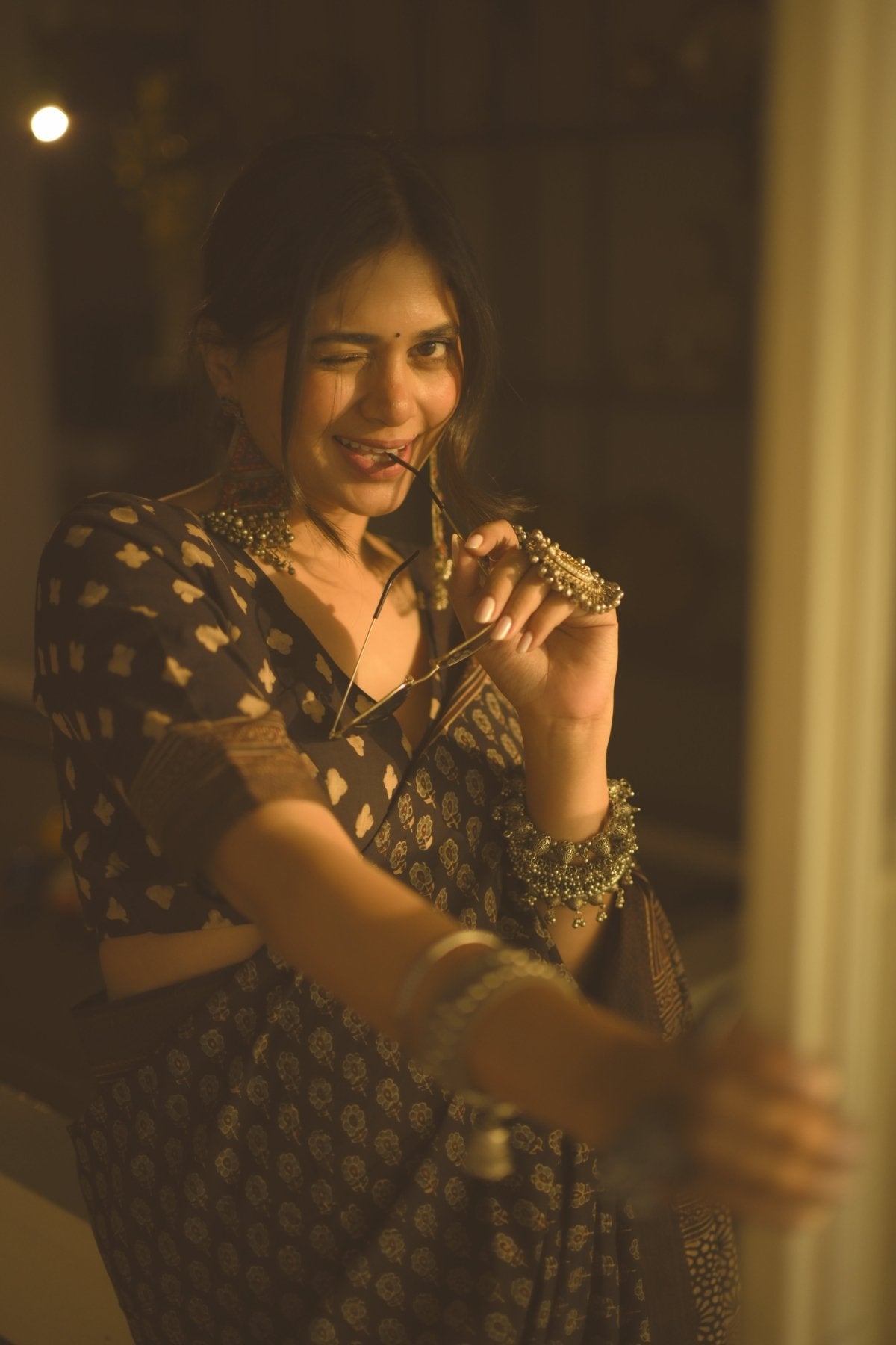 Jheel Mangalgiri Ajrakh Saree - Eternity by Sakshi