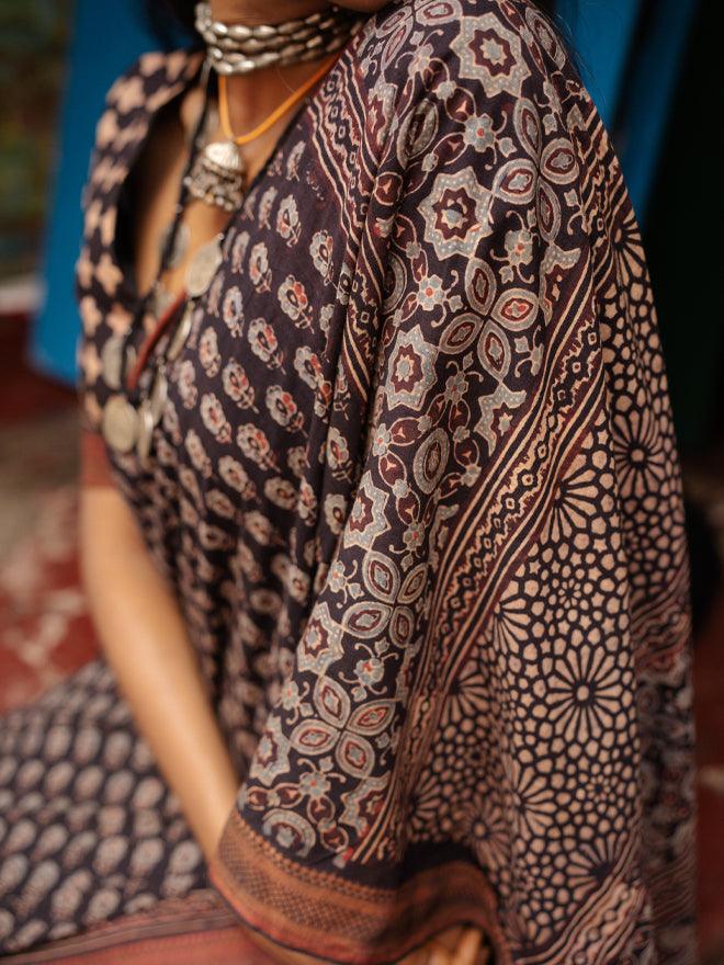 Jheel Mangalgiri Ajrakh Saree - Eternity by Sakshi