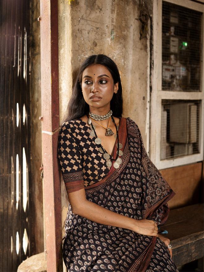 Jheel Mangalgiri Ajrakh Saree - Eternity by Sakshi