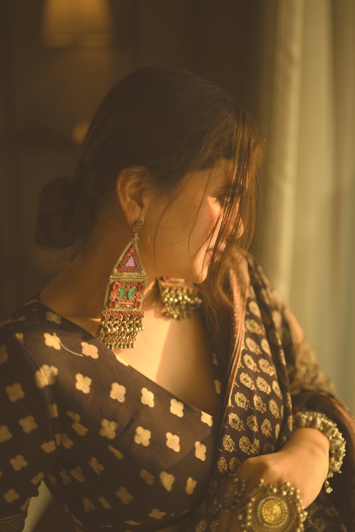 Jheel Mangalgiri Ajrakh Saree - Eternity by Sakshi
