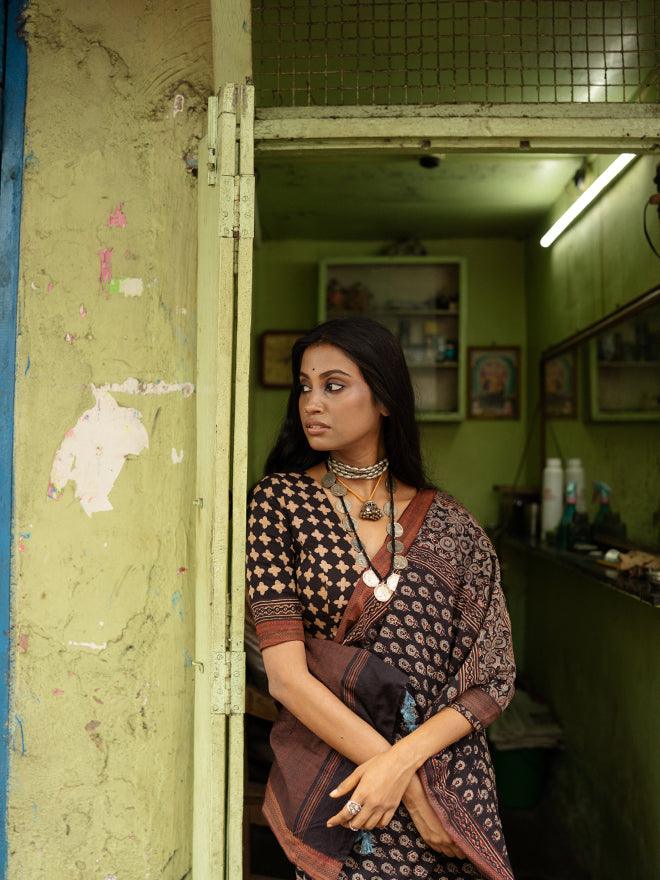 Jheel Mangalgiri Ajrakh Saree - Eternity by Sakshi