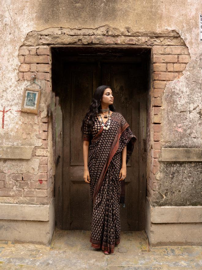 Jheel Mangalgiri Ajrakh Saree - Eternity by Sakshi