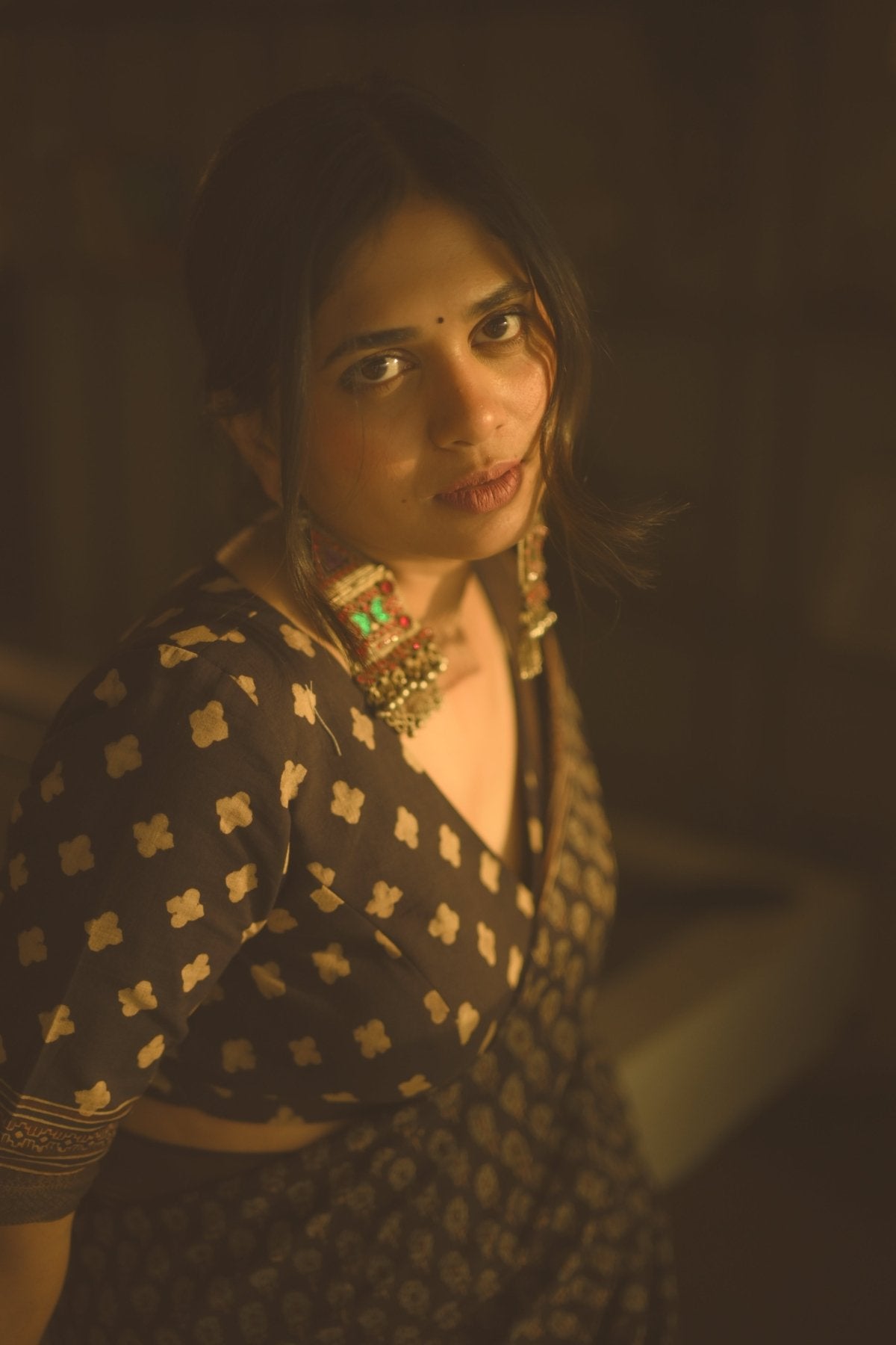 Jheel Mangalgiri Ajrakh Saree - Eternity by Sakshi