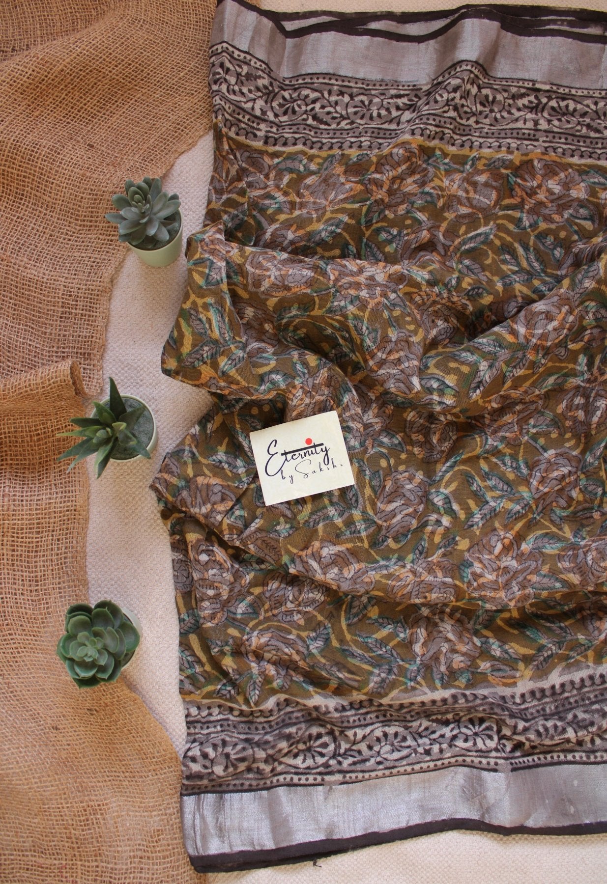 Kalamkari Slub Cotton Saree - Eternity by Sakshi
