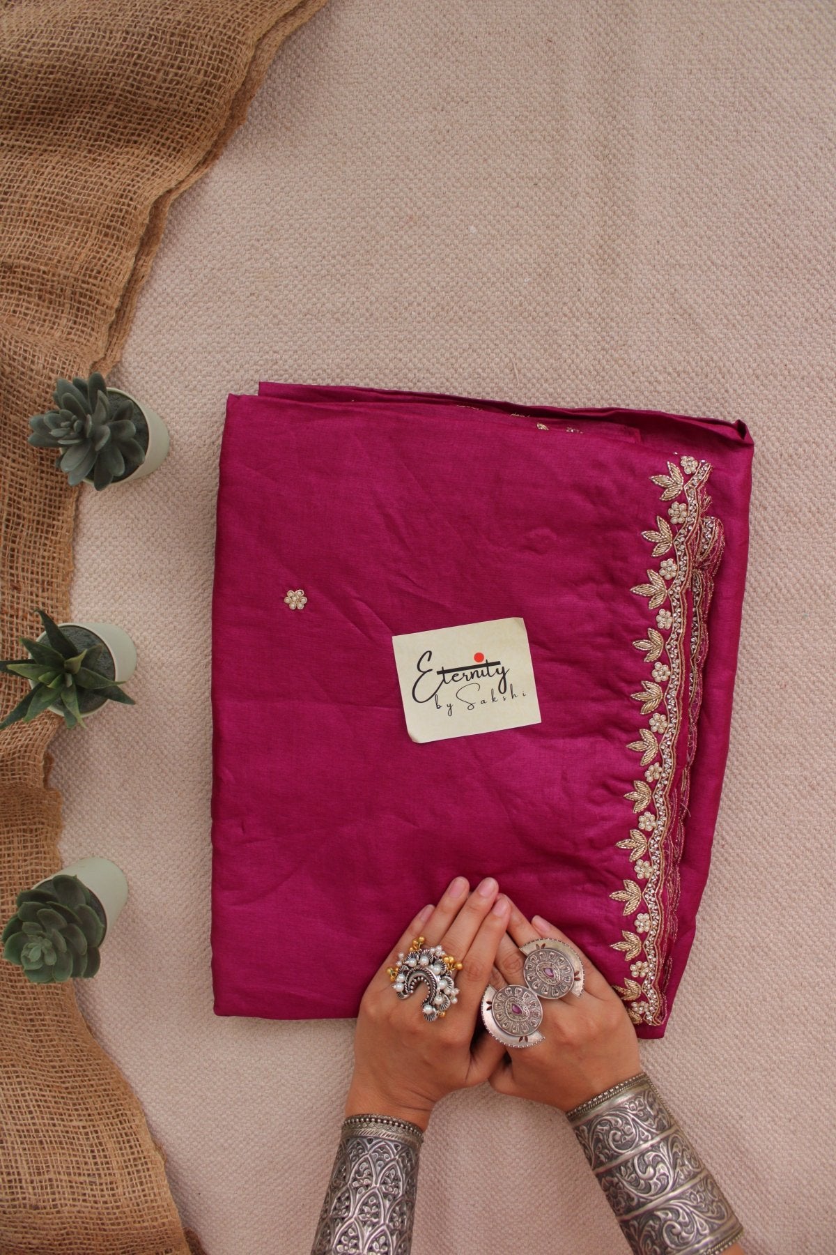 Magenta Tussar Handwork Saree - Eternity by Sakshi