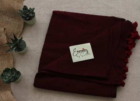 Maroon Breezy Saree + Ajrakh Hakoba - Black Indigo Blouse Combo - Eternity by Sakshi