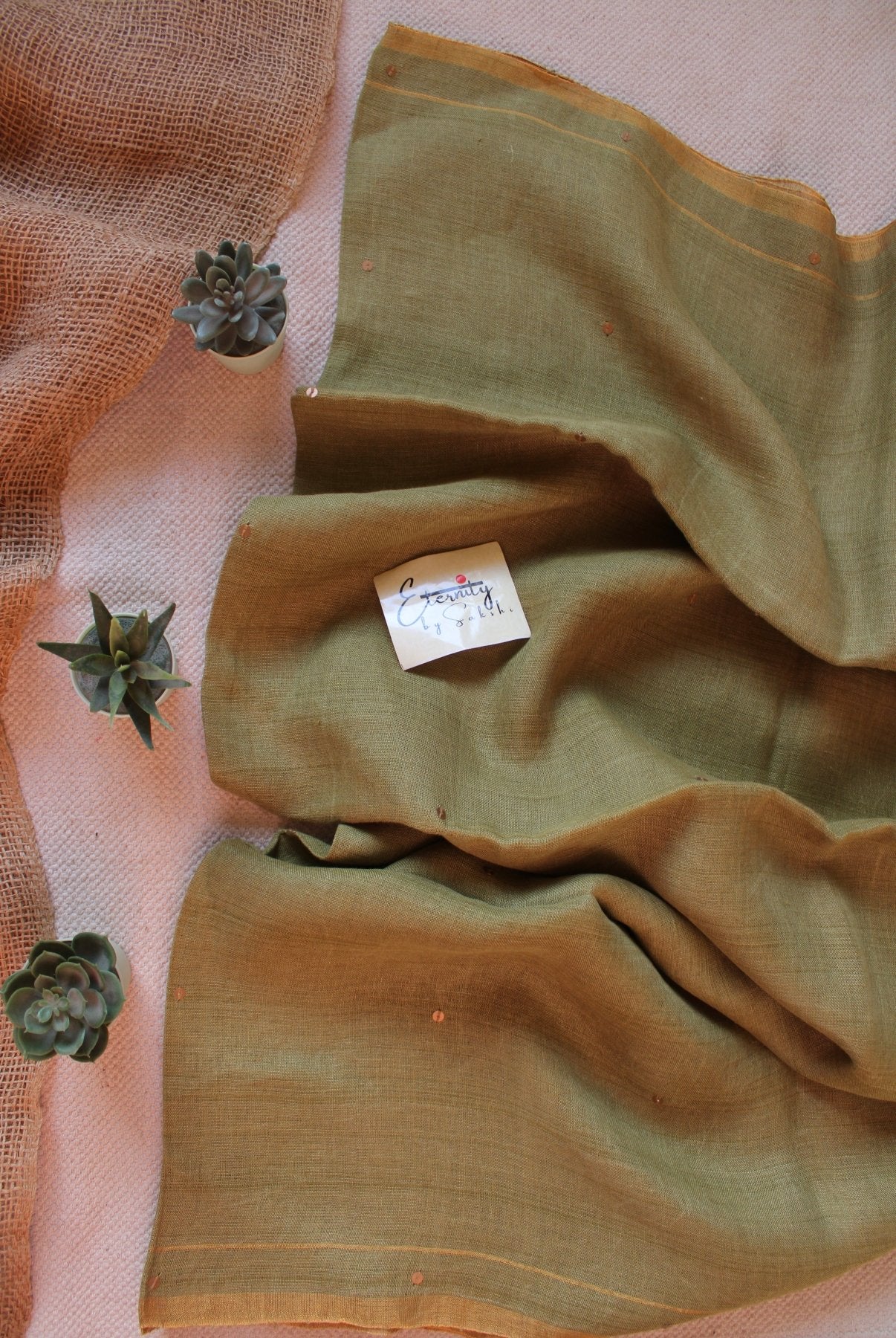 Mehendi Green Raina Linen Saree - Eternity by Sakshi