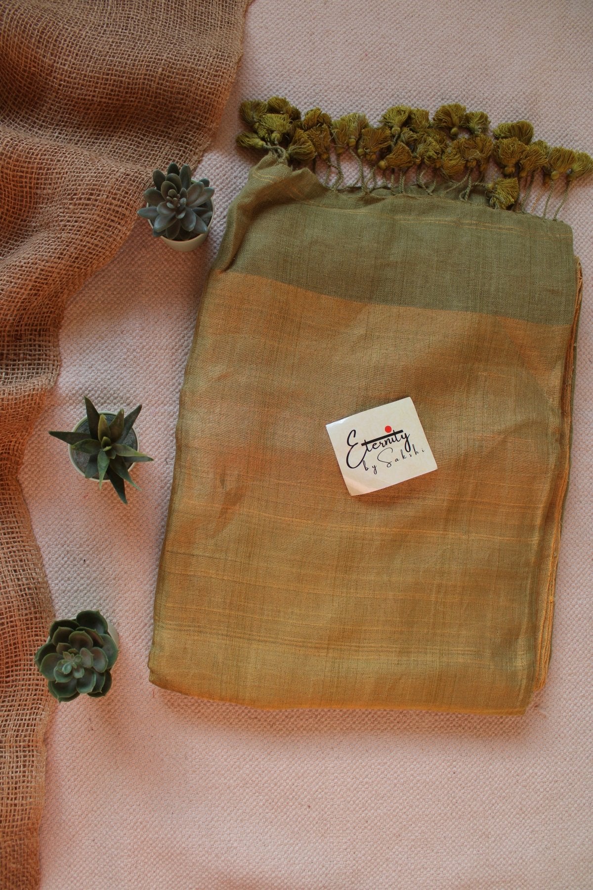 Mehendi Green Raina Linen Saree - Eternity by Sakshi