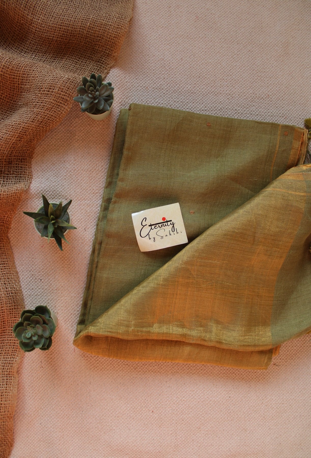 Mehendi Green Raina Linen Saree - Eternity by Sakshi