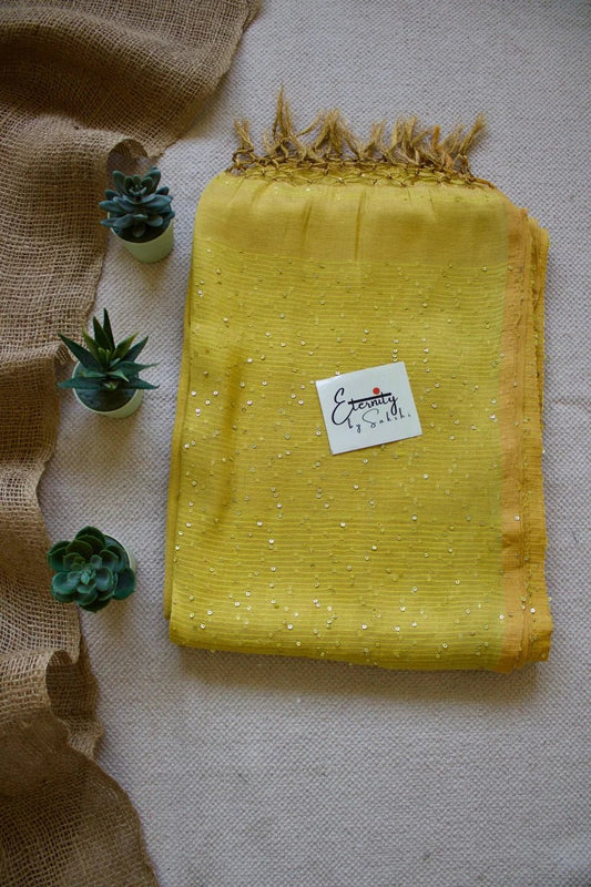 Metallic Yellow Shakti Saree + Green Shadow Blouse Combo - Eternity by Sakshi