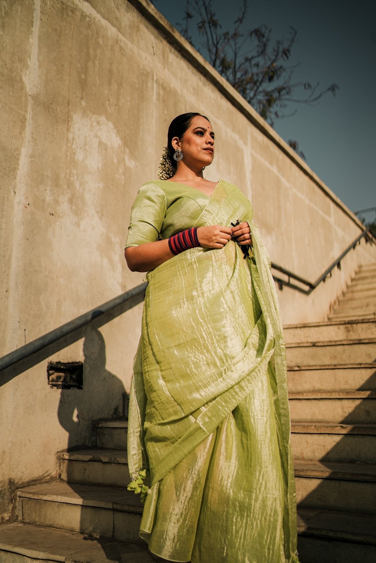 Mint Molten Saree - Eternity by Sakshi