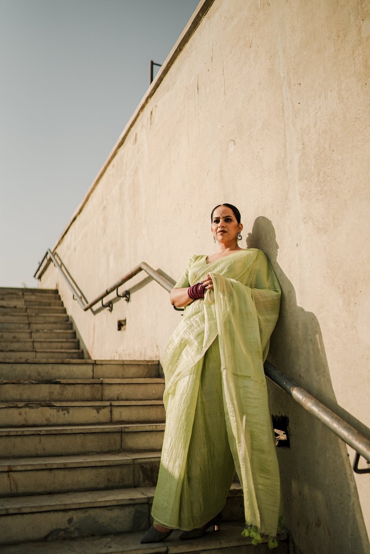 Mint Molten Saree - Eternity by Sakshi