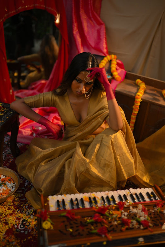 Molten Metal Gold Saree - Eternity by Sakshi